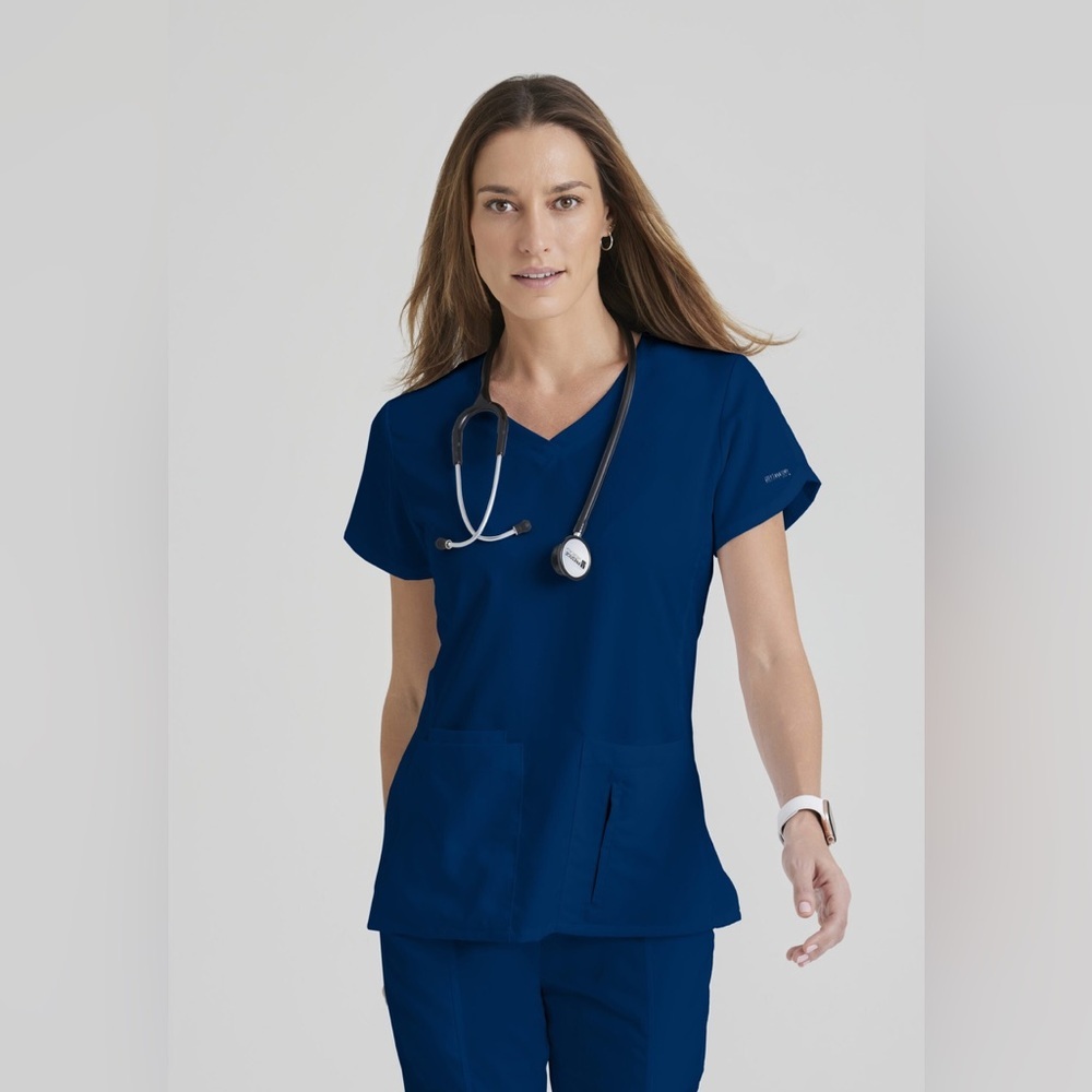 Greys Anatomy By Barco Woman’s Medium Active Blue V-Neck Scrub Top & Bottoms